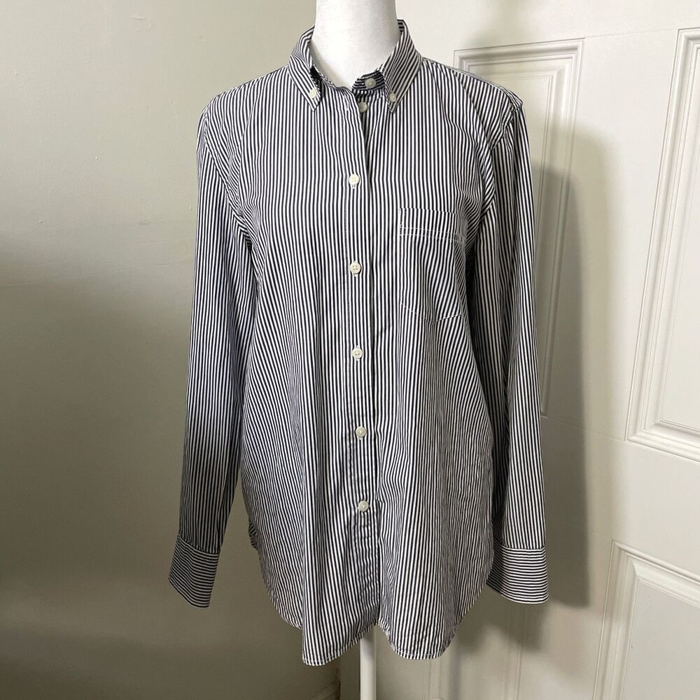 J.Crew Womens Blue White Striped Long Sleeve Shirt 8 Classic Cotton Button Down